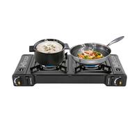 Réchaud à gaz à 2 feux - Noir - Réchaud de camping - Plaque de cuisson à gaz - Cuisinière à gaz - Avec couvercle amovible - 2 feux - Plaque de cuisson à gaz
