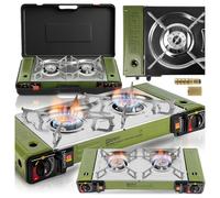 Réchaud à gaz avec deux brûleurs - Epifit - Bouteille à cartouche - Mallette portable - Vert