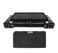 Réchaud à gaz de camping à 2 brûleurs, 2,1-2,5 kW, réchaud de camping extérieur, avec bac à barbecue et mallette de rangement, 100 g/h, double réchaud à gaz portable, butane ou gaz, pour les