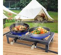 Réchaud à gaz de camping - Réchaud à gaz d'extérieur à double brûleur avec tuyau réglable de 0 à 20 psi de 8 000 W pour barbecue, cuisinière au propane pour camping, barbecue, trekking, randonnée en