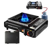 Réchaud à gaz d'extérieur 2 en 1 - Système de cuisson portable - Brûleur puissant de 2900 W - Compatible avec gaz butane - Protection contre le vent et boîte de rangement - Accessoires de camping