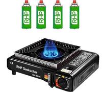 Réchaud à gaz d'extérieur RHP cuisinière de camping I cuisinière à gaz avec 4 cartouches de gaz à baïonnette - avec étui pratique - jusqu'à 30% de consommation de gaz en moins