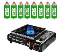Réchaud à gaz d'extérieur RHP cuisinière de camping I cuisinière à gaz avec 8 cartouches de gaz à baïonnette - avec étui pratique - jusqu'à 30% de consommation de gaz en m