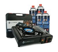 Réchaud à gaz Eurocatch avec 4 bonbonnes de gaz - Réchaud de camping - Brûleur à gaz
