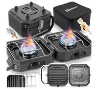 Réchaud à gaz pliable avec 2 brûleurs - Pour camping - Brûleur à gaz portable - Bouteille de gaz propane-butane - En métal - Noir
