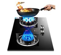 Réchaud À Gaz Portable 2 Brûleurs, 4,5/5,2 KW, 9 Cavités, Feu Élevé, Double Face, Minuterie Indépendante, Verre Trempé Noir Avec Protection Anti-extinction(NG)