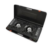 Réchaud à gaz portable 2 flammes, 2500 W, réchaud de camping avec plateaux de cuisson et mallette de transport, barbecue de table d'extérieur