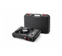 Réchaud à gaz portable à 1 feu avec mallette, réchaud camping gaz double pour cartouche 227 g ou bouteille externe, allumage piézoélectrique, puissance réglable, réchaud compact pour le camping