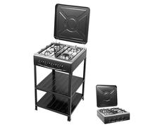 Réchaud à gaz portable à 4 brûleurs pour NG/LPG avec 2 étagères et couvercle, réchaud de camping, réchaud de camping, de jardin, de barbecue, pour camping-car, appartement, cuisine en plein air (noir)