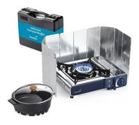 Réchaud à gaz Skandika Brann 1 feu - camping barbecue robuste - Acier - Réglable - Allumage Piezo - Mallette, paravent, casserole