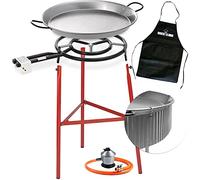 Réchaud à paella 500 mm avec kit pare-vent, poêle 60 cm, pieds renforcés, régulateur de gaz, tuyau homologué et tablier noir offert