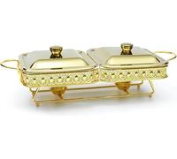 Réchaud de Buffet 2 x 1,6 pintes, avec couvercles, Chauffe-Plats Multi-scénarios pour Mariages, cafétérias, banquets, Pique-niques, Vacances (doré)