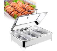 Réchaud de Buffet Électrique 9 Quarts, Récipient Rectangulaire avec Contrôle de Température Réglable et Couvercle en Verre, pour Réceptions et Traiteur,Three compartments of 9 liters
