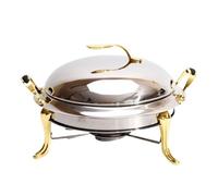 Réchaud de buffet rond en acier inoxydable, chauffe-plats à plaque chauffante, récipient chauffant à double pot, for hôtels, cafés, restaurants, fêtes(Gold,28cm)