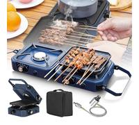 Réchaud de camping à gaz 2 brûleurs avec plaque de cuisson, brûleurs réglables 16 000 BTU et allumage piézo pour barbecue, voyage en voiture et urgence