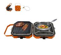 Réchaud de camping à gaz 2 en 1 avec plaque de gril, réchaud à gaz pliable à double feu avec brûleurs réglables de 4,6 kW et allumage piézo pour camping et randonnée