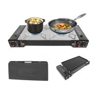 Réchaud de camping à gaz portable 2 feux, avec 2 brûleurs pour bouteille, camping, barbecue, 2,5 kW, puissance 2,5 kW, avec plancha grill et mallette de transport