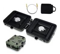 Réchaud de camping à gaz portable d'extérieur 2 brûleurs, 2 réchauds de camping pliables de 2 200 W, avec brûleurs réglables et poignée de transport, léger de 2,5 kg, pour le camping, le pique-nique
