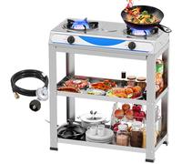 Réchaud de camping à propane, 2 brûleurs, argenté, autonome, plaque de cuisson à gaz 2 feux, allumage manuel, portable de qualité supérieure pour l'extérieur, le camping, le camping-car