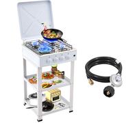 Réchaud de camping à propane 4 brûleurs - Blanc - Plaque de cuisson à gaz autonome - 4 feux - Allumage manuel - Portable - Pour l'extérieur, le camping, le camping-car