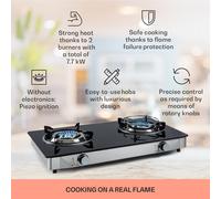 Réchaud de camping Barzona 2 2 brûleurs 3,4 kW & 4,3 kW Plaque en verre & boîtier en acier inoxydable