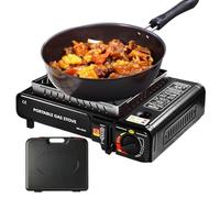 Réchaud de camping - Brûleur à gaz portable de 18 cm - Système de cuisson avec allumage piézo - Contrôle réglable - Réchaud de cuisine d'extérieur pour barbecue, camping, voyage, pique-nique, urgence