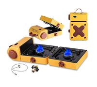 Réchaud de camping pliable à gaz portable avec poignée de transport facile 2 x 2300 W Allumage piézoélectrique Compatible avec mélange d'isobutane Fuel Camp pour barbecue extérieur