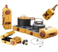 Réchaud de camping portable - Double brûleur pliable avec flammes réglables et allumage piézoélectrique, 2 cuisinières à gaz de 2300 W, léger et facile à transporter, compatible avec le carburant