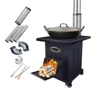 Réchaud de camping portable multi-combustibles avec roues, chauffage sans fumée pour cuisine intérieure et extérieure, barbecue et chauffage domestique