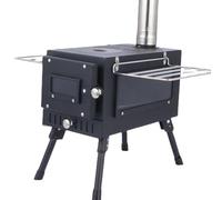 Réchaud de camping portable, pliable, à bois, avec cheminée, idéal pour cuisiner, camper, marcher sous la tente, faire de la randonnée, pêcher et faire du trekking - Noir