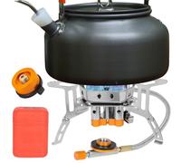 Réchaud de camping, réchaud à sac à dos avec allumage piézo et adaptateur de cartouche | Brûleur de cuisson pliable 2800 W pour trekking, pique-nique, barbecue, camping, randonnée en montagne