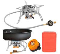 Réchaud de camping résistant au vent - Avec allumage piézo et adaptateur de cartouche - Sortie de puissance de 2800 W - Brûleur de cuisson d'extérieur pour randonnée en montagne, trekking, tente