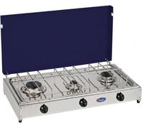 Réchaud de table Parker Bruleur Gaz Méthane 3 Feux avec Plateau en Acier Inoxydable, Couvercle Bleu, Cadre Gris 5523 GBm