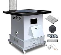 Réchaud d'extérieur sans fumée avec roues, plaque en acier renforcé, capacité de charge de 200 kg, idéal pour les jardins et les familles rurales (50 x 50 x 61 cm)