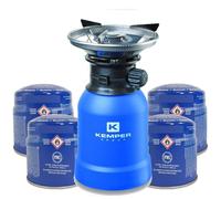 Réchaud gaz 2200W Coque ABS Piezo + 4 cartouches de gaz 190gr KEMPER