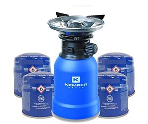 Réchaud gaz 2200W Coque ABS Piezo + 4 Cartouches de gaz 190gr KEMPER