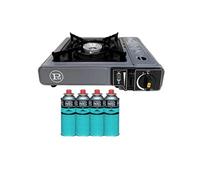 Réchaud gaz Camping 1 Feu 2200W + 4 Cartouches gaz Butane Allumage Piezo - Camping Randonnée Cuisine Extérieure