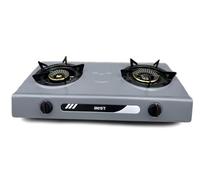 Réchaud gaz double 2 brûleurs 3.4/4.3 kW, allumage piézo sans piles, acier facile à nettoyer. Portable, autoportant, idéal intérieur, extérieur, caravane, camping. Puissance totale 7.7 kW.