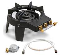 Rechaud gaz fonte véritable 9.8 KW 4 pieds 3 robinets + Tuyau gaz 1.50m et Détendeur Butane