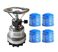 Rechaud gaz piezo Coque inox portable camping + 4 cartouches de gaz 190gr
