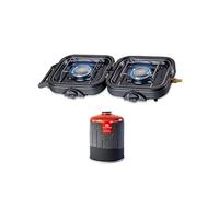 Réchaud gaz pliable 2 feux KEMPER 4600 W Acier inoxydable + cartouche de gaz 7/16"