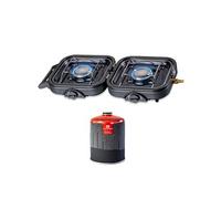 Réchaud gaz pliable 2 feux KEMPER 4600 W Acier inoxydable + cartouche de gaz 7/16"