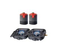 Réchaud gaz pliable 2 feux KEMPER 4600 W Bruleur Acier inoxydable + 2 cartouches gaz 7/16"