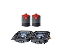 KEMPER - Réchaud gaz Pliable 2 Feux 4600 W Bruleur Acier Inoxydable + 2 Cartouches de gaz 7/16"