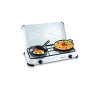 Réchaud gaz portable 2 feux 2600W Blanc laqué Couvercle Plaque de cuisson KEMPER
