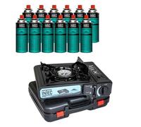 Réchaud gaz Portable 2200 W + 12 Cartouches gaz butane Camping Road trips Piezo Mallette Etna