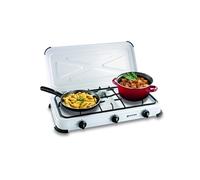 Réchaud gaz portable 3 feux 3450W Blanc laqué Couvercle Plaque de cuisson KEMPER