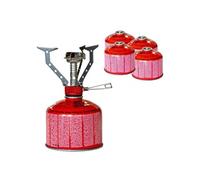 Réchaud gaz portable 4.5 kW + 4 cartouches gaz 230gr - Brûleur randonnée anti-vent Pliable Léger Camping Haute montagne KEMPER