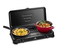 Kemper Group Réchaud gaz portable 2 feux 2600W Noir – Couvercle et plaque de cuisson