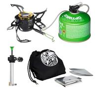 Réchaud multicombustible Optimus Polaris Optifuel avec bouteille de 0,4 L - Réchaud d'extérieur pour gaz, essence, diesel et kérosène | Puissance de 4 200 W | Ensemble complet avec accessoires
